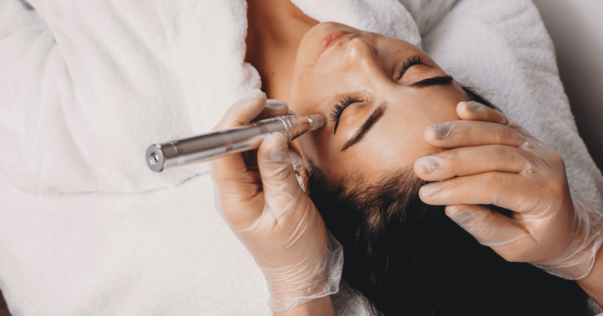 Upper view of ca skin care procedure made with modern apparatus at the spa salon